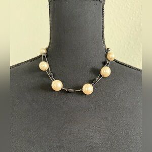 Elegant Pearl and Black Bead Necklace